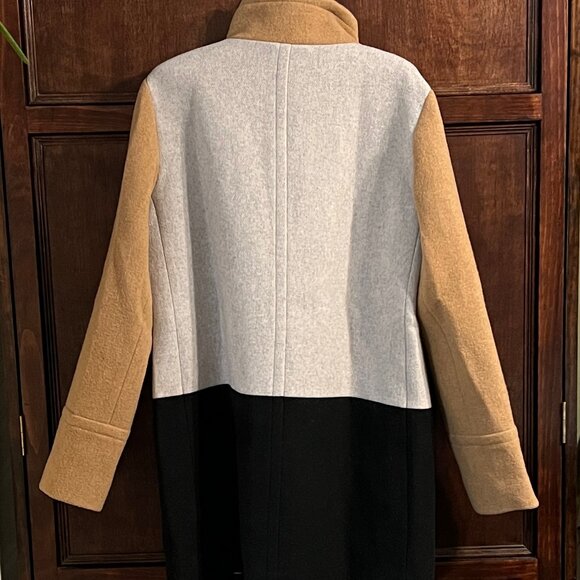 J CREW FACTORY COLOR BLOCK WOOL BLEND COAT SIZE 10 - Picture 2 of 9